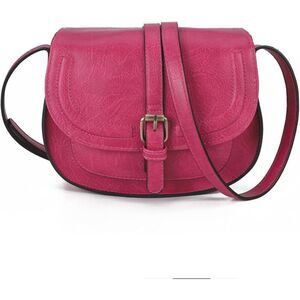 Women Fuchsia Imported Vegan Leather Small Saddle Crossbody Bags